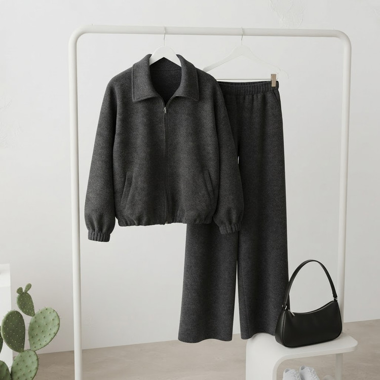 ست سوییشرت و شلوار بگ طوسی (فری سایز) 🧥👖🩶✨