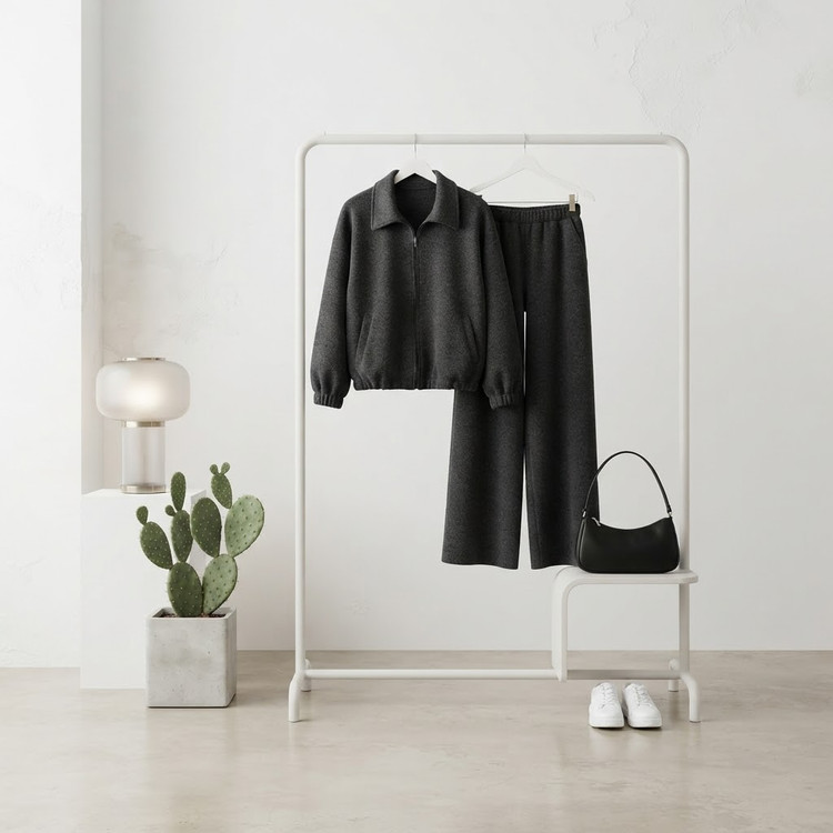 ست سوییشرت و شلوار بگ طوسی (فری سایز) 🧥👖🩶✨