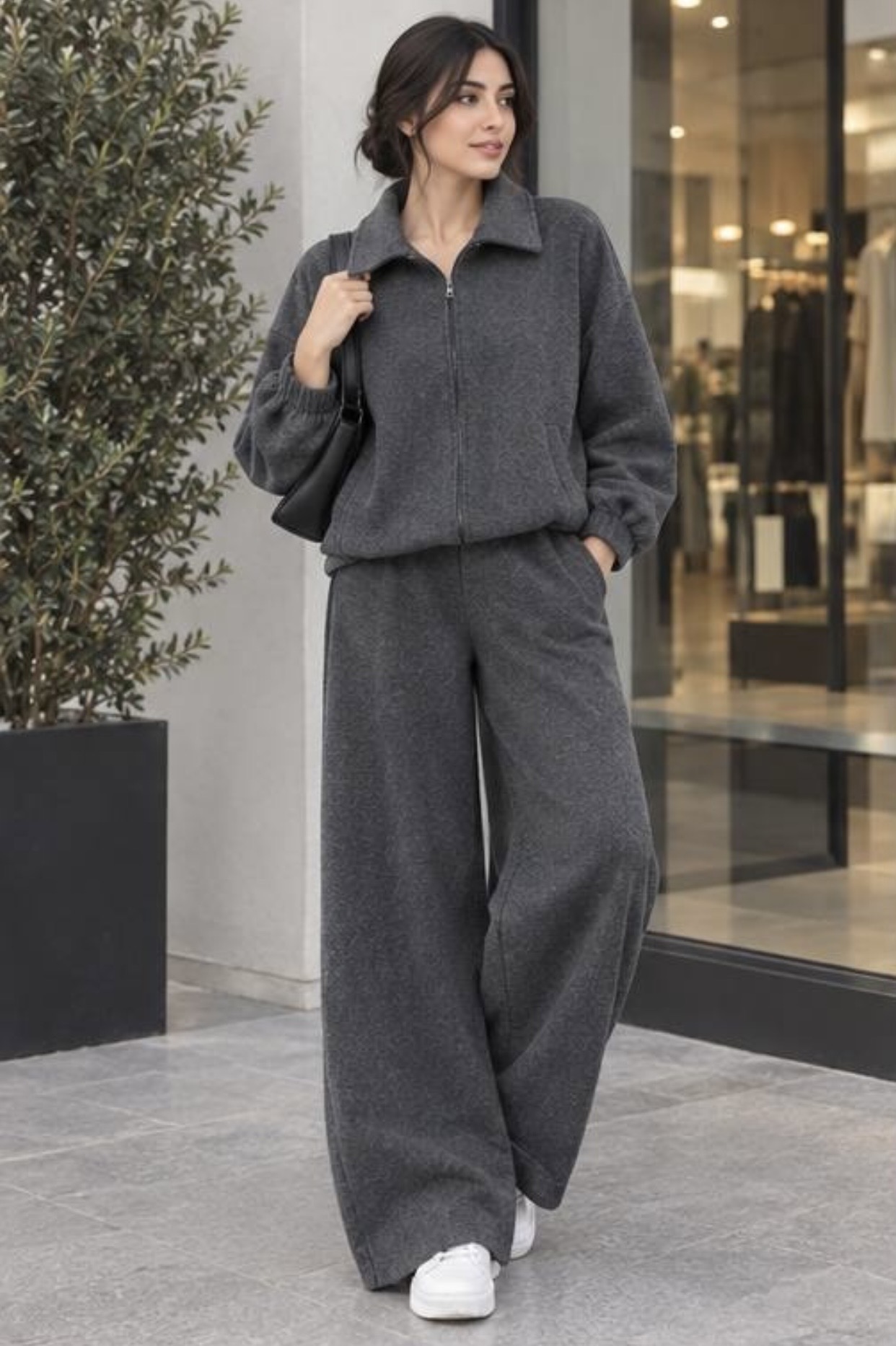 ست سوییشرت و شلوار بگ طوسی (فری سایز) 🧥👖🩶✨