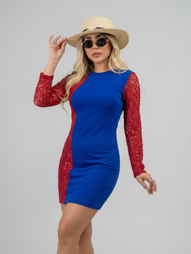 👗 پیراهن مجلسی کوتاه آبی و قرمز