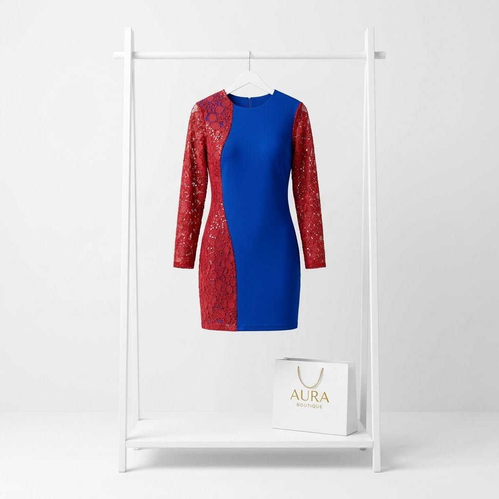 👗 پیراهن مجلسی کوتاه آبی و قرمز